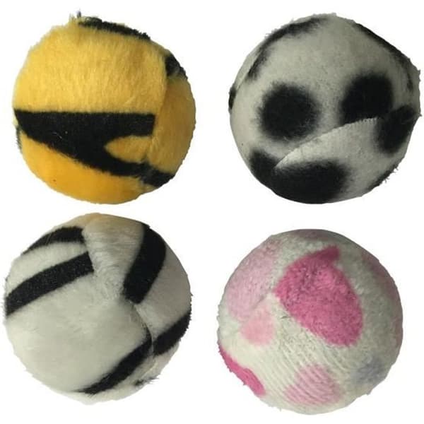 Kattleksak - Set med 4 bollar - Zebra - Polyester - Ø4cm