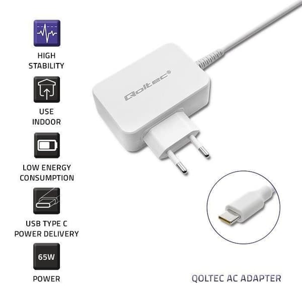 Laddare 65W - QOLTEC - USB Typ C - Mångsidig - Multimedia - PD