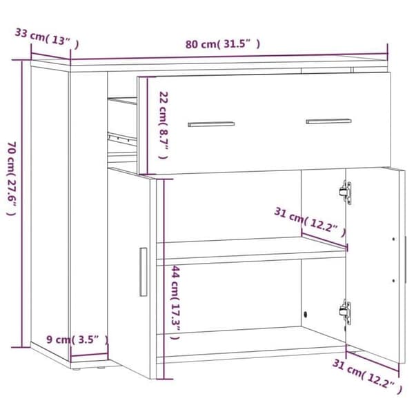 816568 vidaXL Buffé Vit 80x33x70 cm Ingenjörsträ