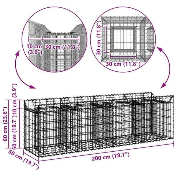 vidaXL Hög säng gabion Silver 42033293