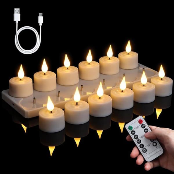 LED Värmeljus FREEPOWER 12-pack med fjärrkontroll och timer, varmvit