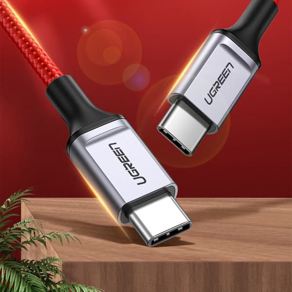 Flätad USB-C - USB-C 2.0 3A röd