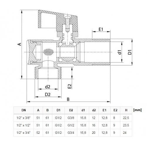 Kula ventil - Isolera - 1/2 "x 3/8" - Metall - Grå - Lämplig för dusch