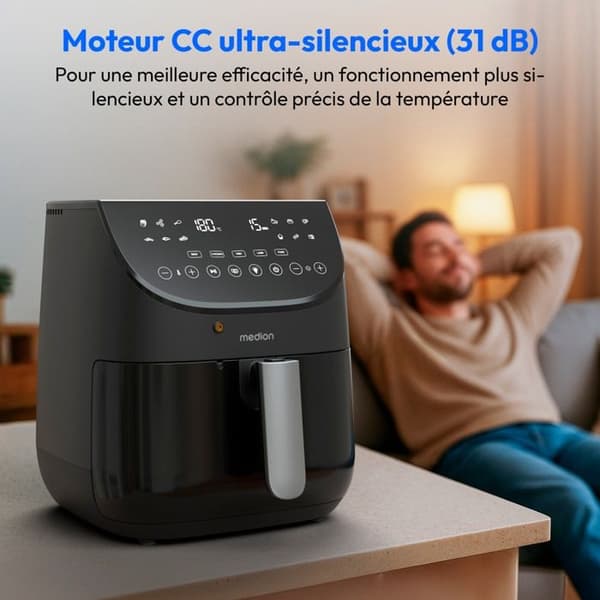 Luftfritös - MEDION MD13060 - 6,6L - 1300W - Pekskärm - 10 Program - Svart