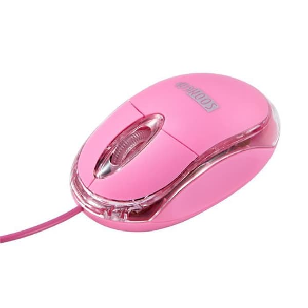 SOONGO Mini trådbunden optisk LED-mus med rosa rullhjul