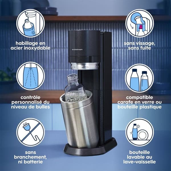 Sodastream kolsyremaskin - DUO Svart - 2 glasflaskor - 1 gaspatron 60L