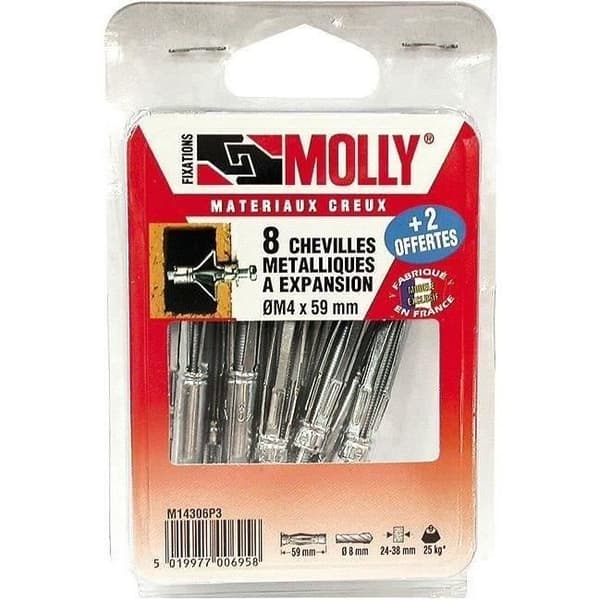 MOLLY Set med 10 väggpluggar - 6x34 mm + skruvar