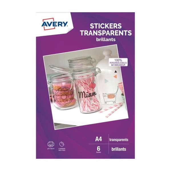 Pack 6 transparenta klistermärken A4 Avery