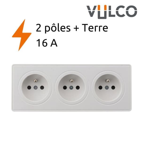 Triple utgång 2P+T 16A Vit - Vulco - Zenitech