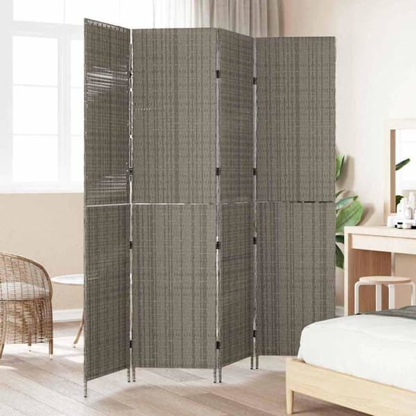 Fällbart paravän i polyrotin - vidaXL - Grå - 195x180 cm - 4 paneler - Fällbar - Matt finish - Enkel montering