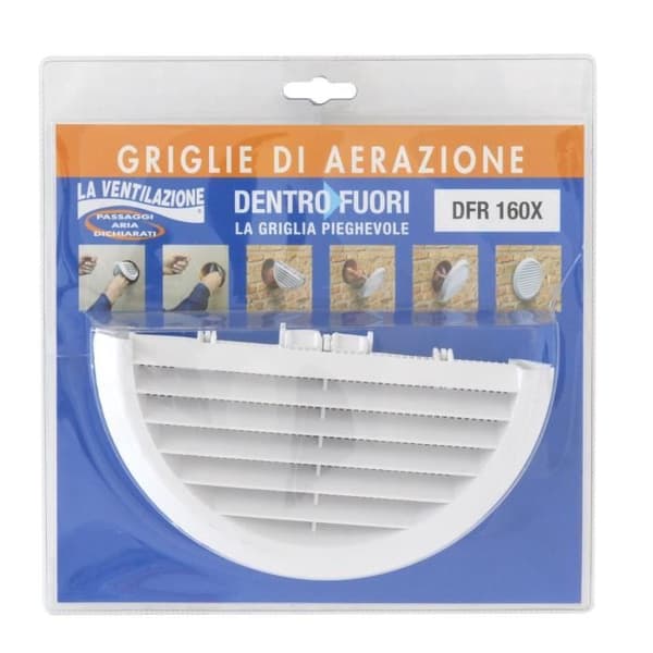 Ventilationsgaller - DFR - DFR160B - Fällbar plast - Ø 186 mm - Vit