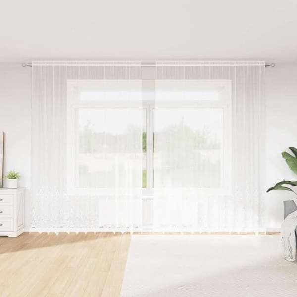 Blommönstrad spetsgardin - vidaXL - 300x300 cm - Vit - Polyester - Ljusfiltrerande - Integritetspaneler