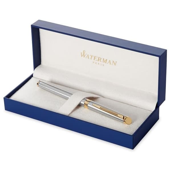 Fjäderpenna - WATERMAN - Hemisphere - Rostfritt stål - Fin spets - Guldiga attribut