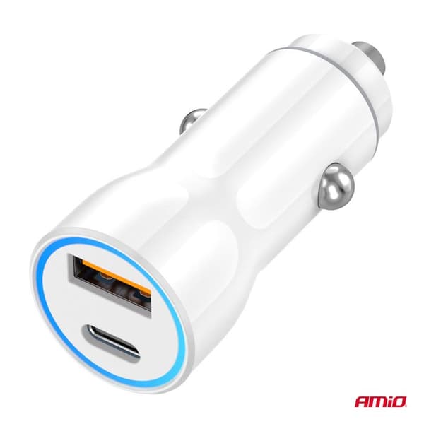 USB-A+ USB-C bil laddare 20 W AMIO-03881
