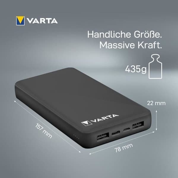 Varta Externbatteri 20000mAh Power on Demand med 4 USB-portar - Grå