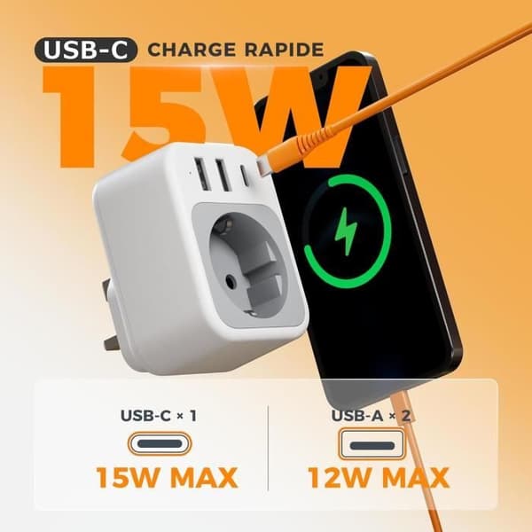 TESSAN Engelsk Kontaktadapter 4 i 1 med USB C och 2 USB A