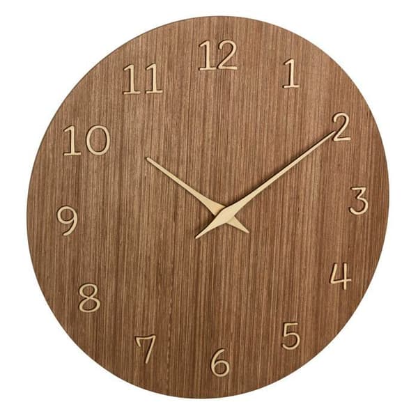 Väggklocka i trä - TFA Dostmann - Analog - Mörkt trä - 29.8 cm hög - Brun - Rund - Väggmontering