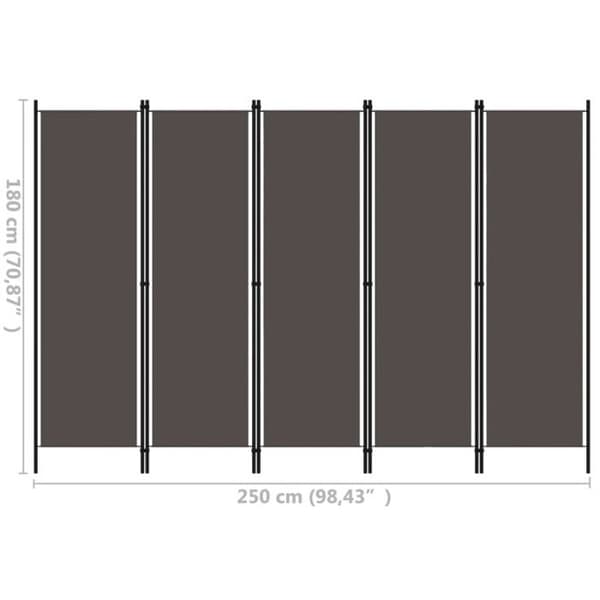 vidaXL 5-Panel Rumsavdelare Antracite 250x180 cm