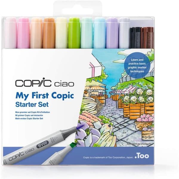 Copic Ciao Set Min Första - 10 Tovkritor, 2 Multiliners, 8 Premium Ark A6