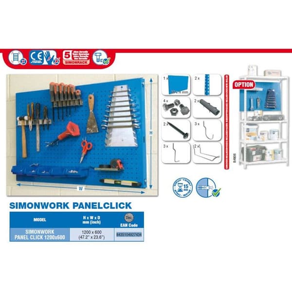 Verktygsorganisationspanel 'Click Panel Kit' Galvaniserad 1200 x 600 mm