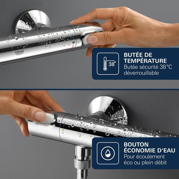 GROHE Precision Flow termostatisk duschblandare - Väggmontering - Skydd mot skållning - Krom