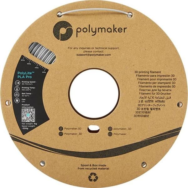 Filament PLA Pro - Polymaker - PolyLite™ - 1,75 mm - 1000 g - Grå - Hög styvhet