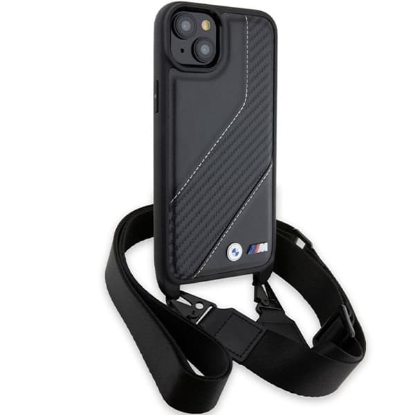 Mobilskal - BMW - iPhone 15 Plus - Ekoskinn - Svart - Kolfibersträng