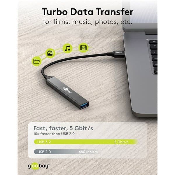 USB-hub - GOOBAY - Slim - USB-A 3.2 - Kompakt - Överspänningsskydd