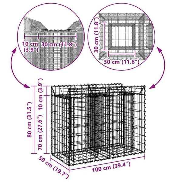 vidaXL Hög säng gabion Silver 42033303