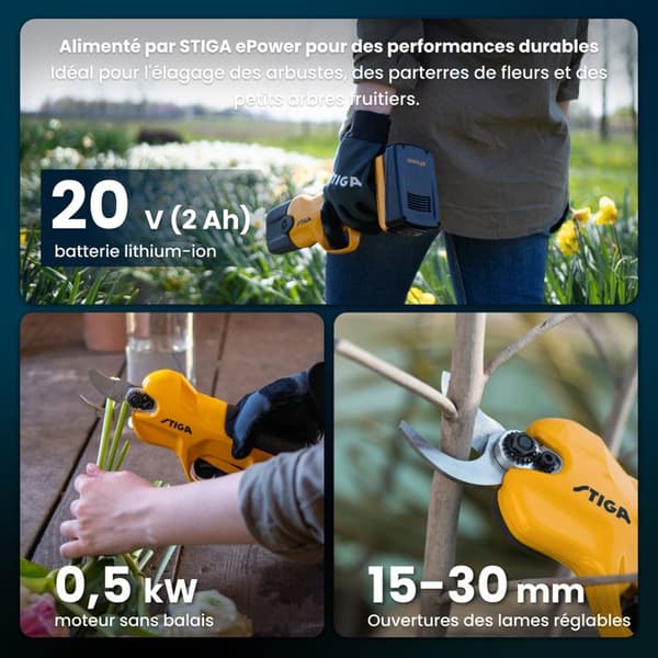 Sécateur - STIGA - SC 100e kit - Batteri 20V - 500W