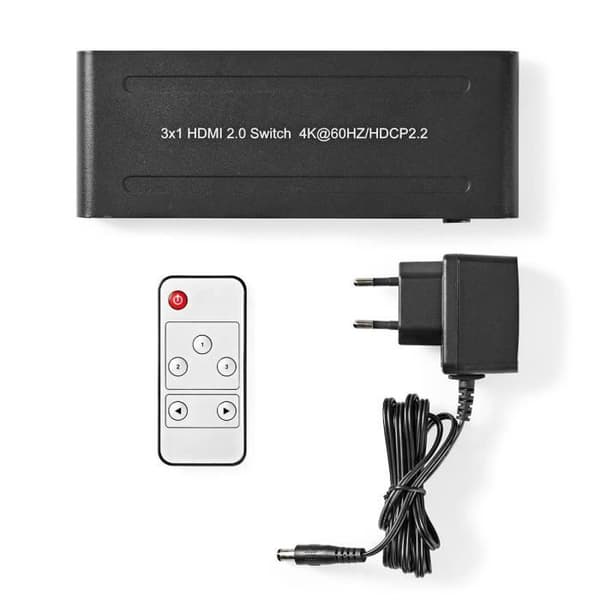 HDMI-switch - Nedis - VSWI3473AT - 3 portar - 4K@60Hz - Fjärrkontroll - Metall