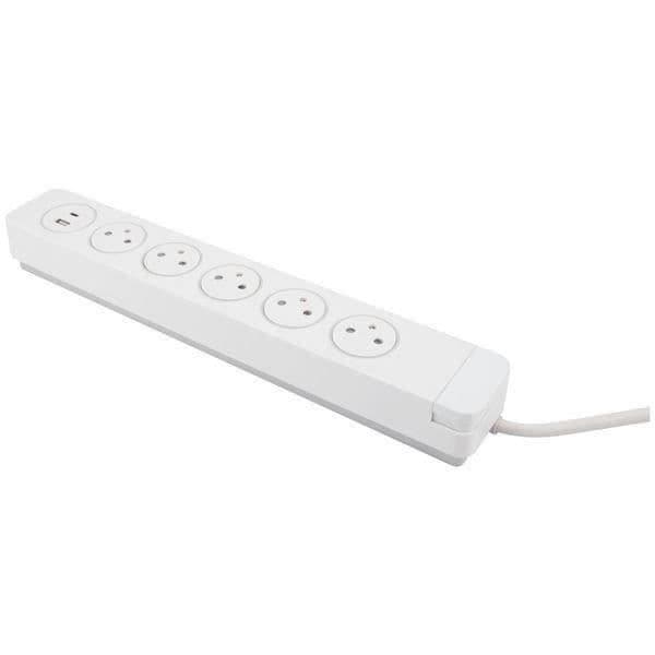 OTIO Bloc Mantea överspänningsskydd 5 uttag Easyeject + 2 USB - Vit