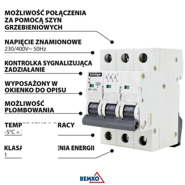 Brytare 3P - SCHELINGER - C 10A - 400V - IP20 - DIN-skena TH35