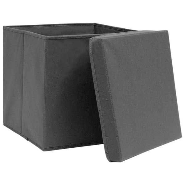 vidaXL Förvaringsboxar med lock 10 st 28x28x28 cm Grå