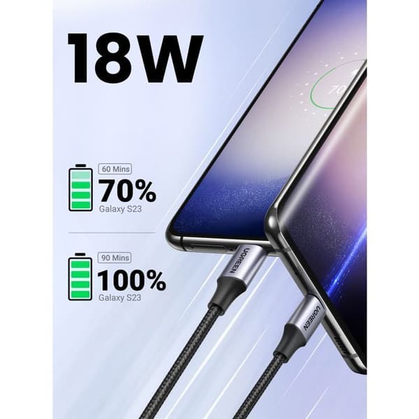 USB-kabel - UGREEN - Förstärkt USB-C och USB-A-kabel - 1 m - Svart