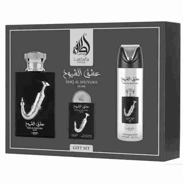 Presentlåda Ishq Al Shuyukh Silver (3 delar) - Lattafa Pride
