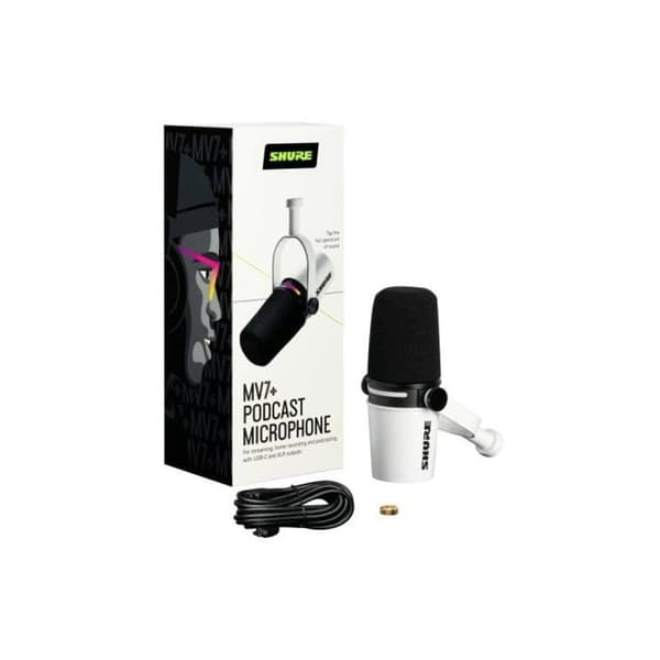 Mikrofon USB - SHURE - MV7+-W - Dynamisk - Dubbelanslutning - LED-pekskärm