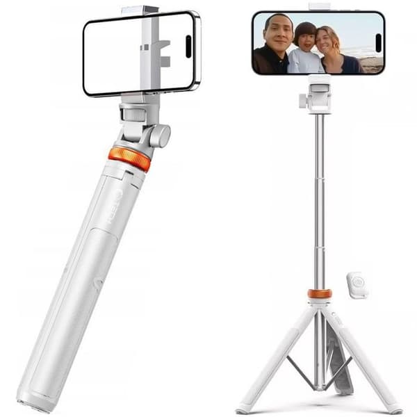 Selfie-stativ - Bluetooth - 148 cm - Kompatibel med iOS/Android - Fjärrkontroll ingår - Vit