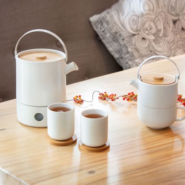 Teapot - BREDEMEIJER - Umea - Vit keramik - 500 ml - Lock i bambu