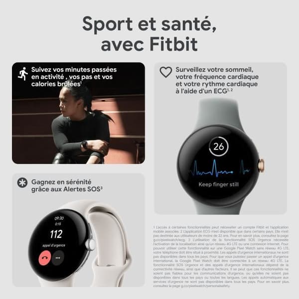 GOOGLE Pixel Watch Connected Watch - 41 mm - Active Matte Black - Obsidian-rem