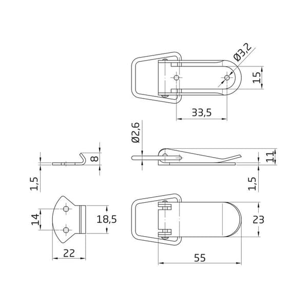 AMIG | Låsstängning för låda 1 | 60 x 16 mm | Stål | Nicklad