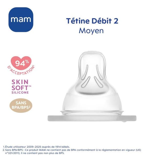MAM silikonspett +2m Flow 2 Medium - förpackning om 2
