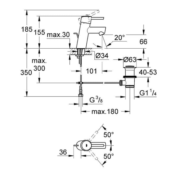 Basinblandare - GROHE - Concetto - Kromad - Mässing - Vattenbesparing