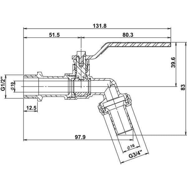 SOMATHERM vattenkran - 1/4 varv kula - 1/2" inlopp - 3/4" utlopp