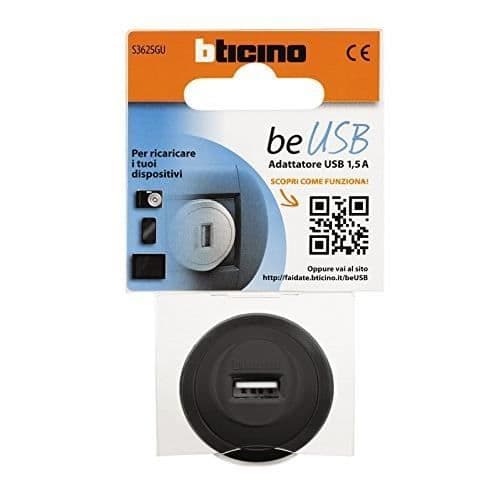Nätadapter - BTICINO - S3625GU - USB 1,5 A - Universell - Grå