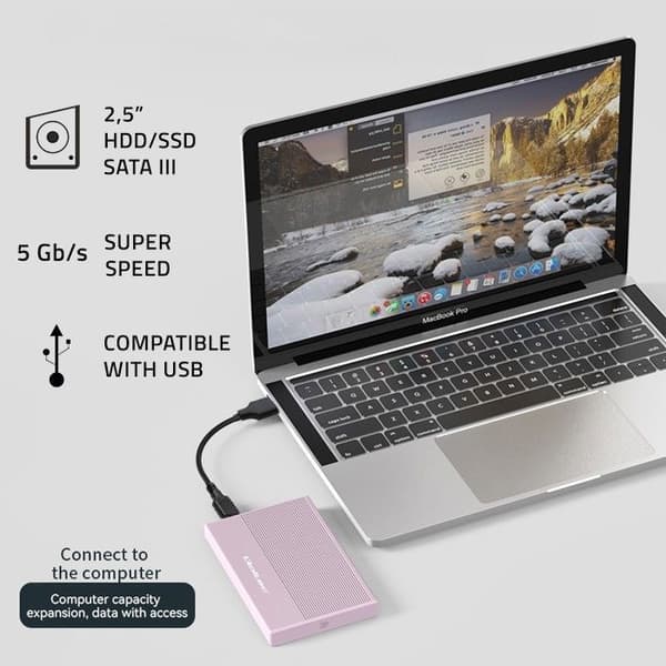 SSD-hölje - QOLTEC - 52279 - USB 3.0 - SATA - 2,5 tum - Rosa