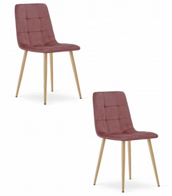 Stol - OSKAR - KARA - Rosa sammet - Träben - Set om 2