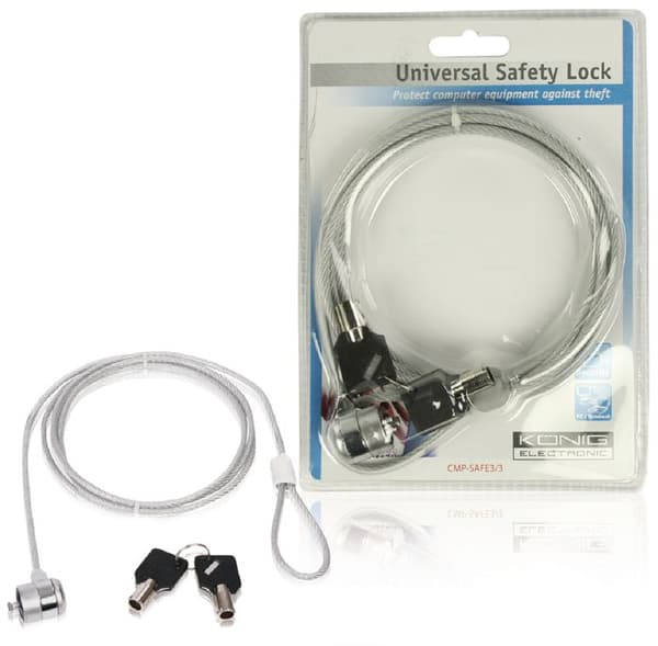 Lås för Bärbar Dator - NEDIS - ALPEXE-367 - 1.8 m - Silver - Robust Antivol