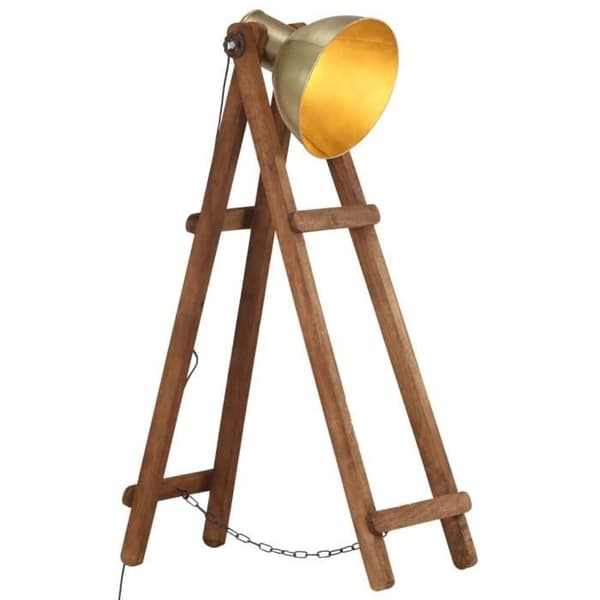 vidaXL Golvlampa Mässing E27 Massivt mangotrÄ