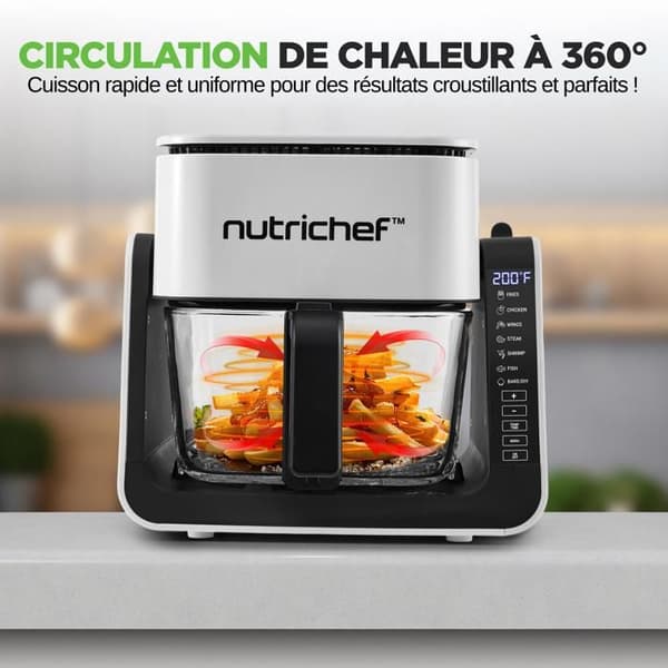 Luftfritös med grill - NUTRICHEF - NutriChef Airfryer - 1500 W - 4 L + grill 1,2 L - 8 program